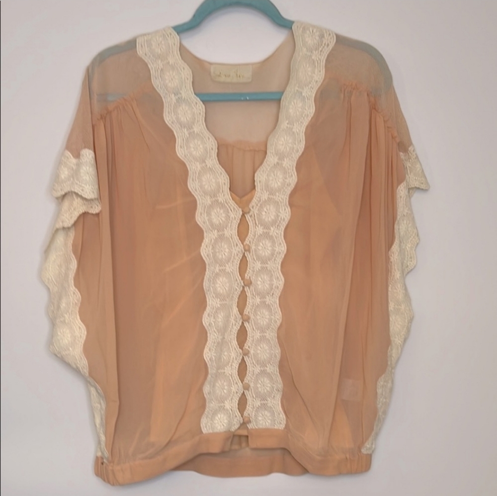 💯Silk Sheer Lace Trim Blouse With Cami